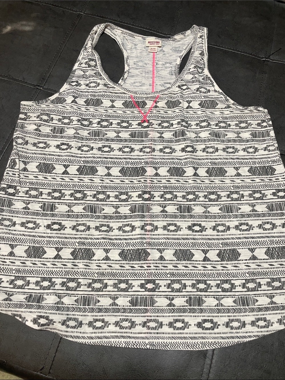 Mossimo Supply Co. Black & White Aztec Racerback Tank with Pink Trim